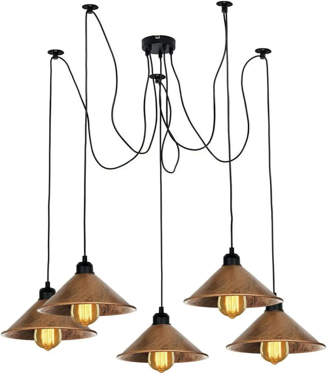 Vintage Industrial Pendant Light Fitting 5lights - Image 1