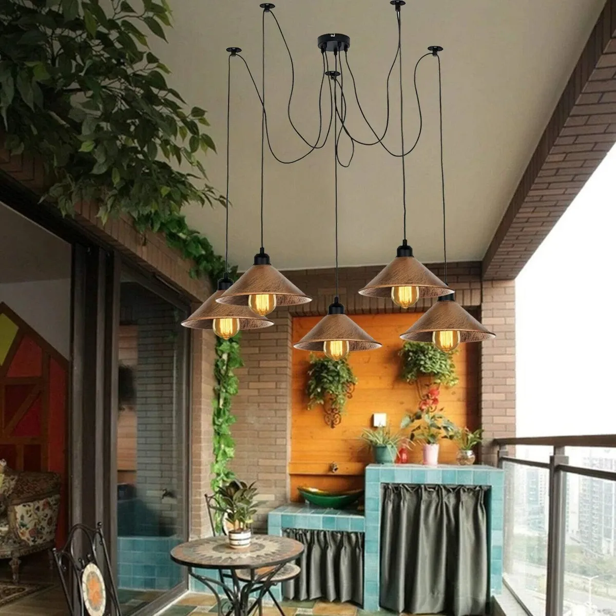 Vintage Industrial Pendant Light Fitting 5lights - Image 2