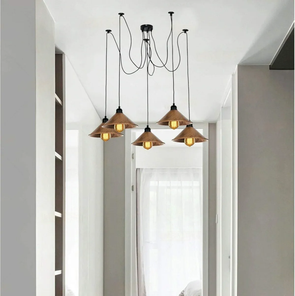 Vintage Industrial Pendant Light Fitting 5lights - Image 3