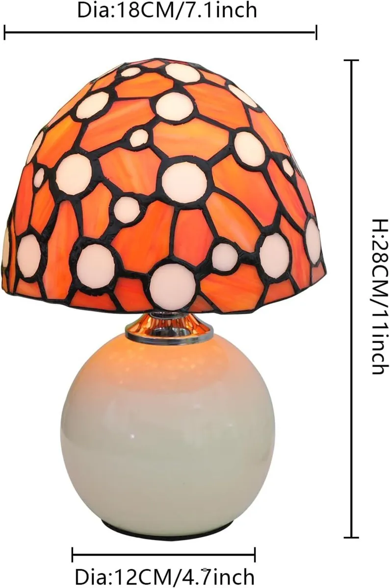 Tiffany Style Stained Glass Orange Mushroom Lamp - Image 3