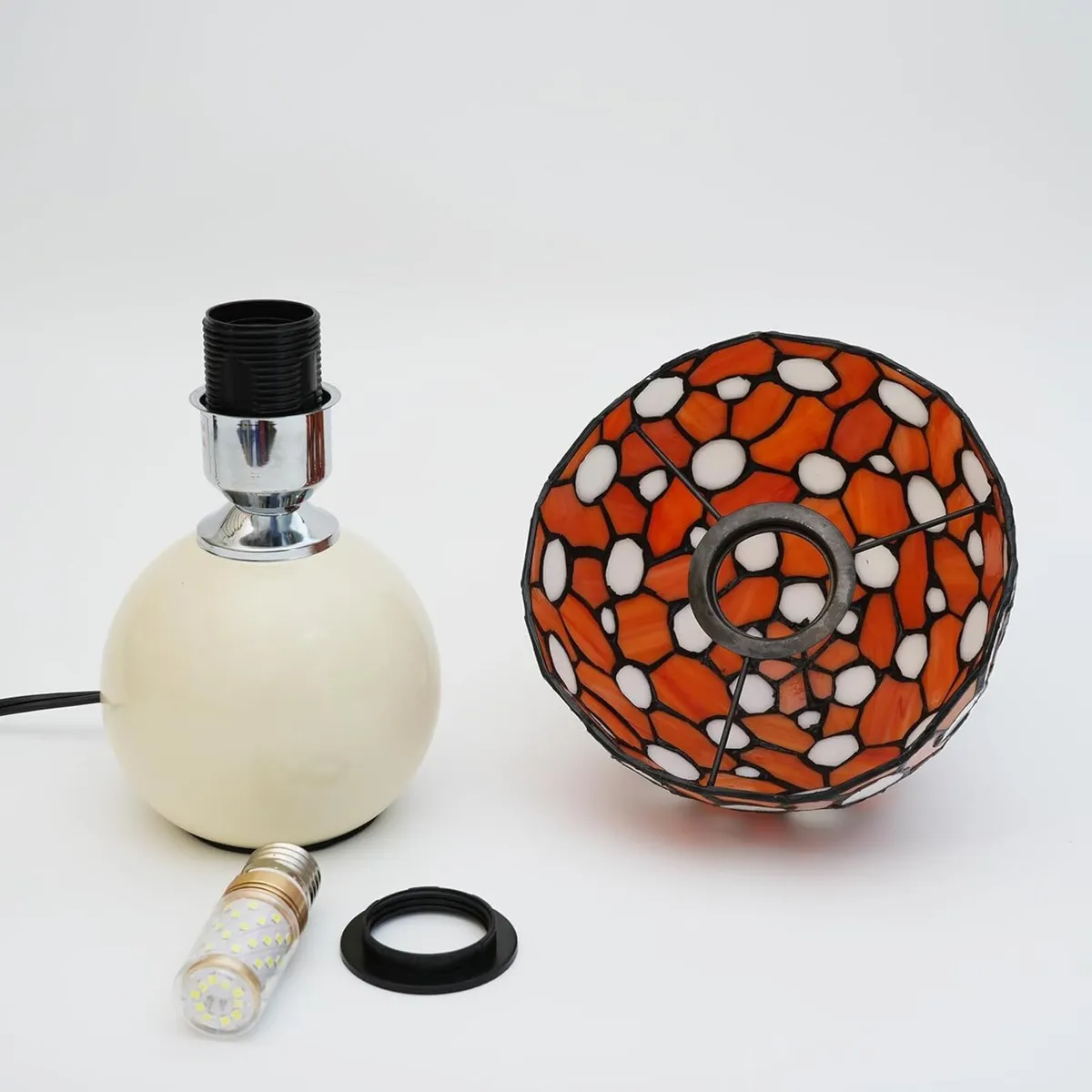 Tiffany Style Stained Glass Orange Mushroom Lamp - Image 4