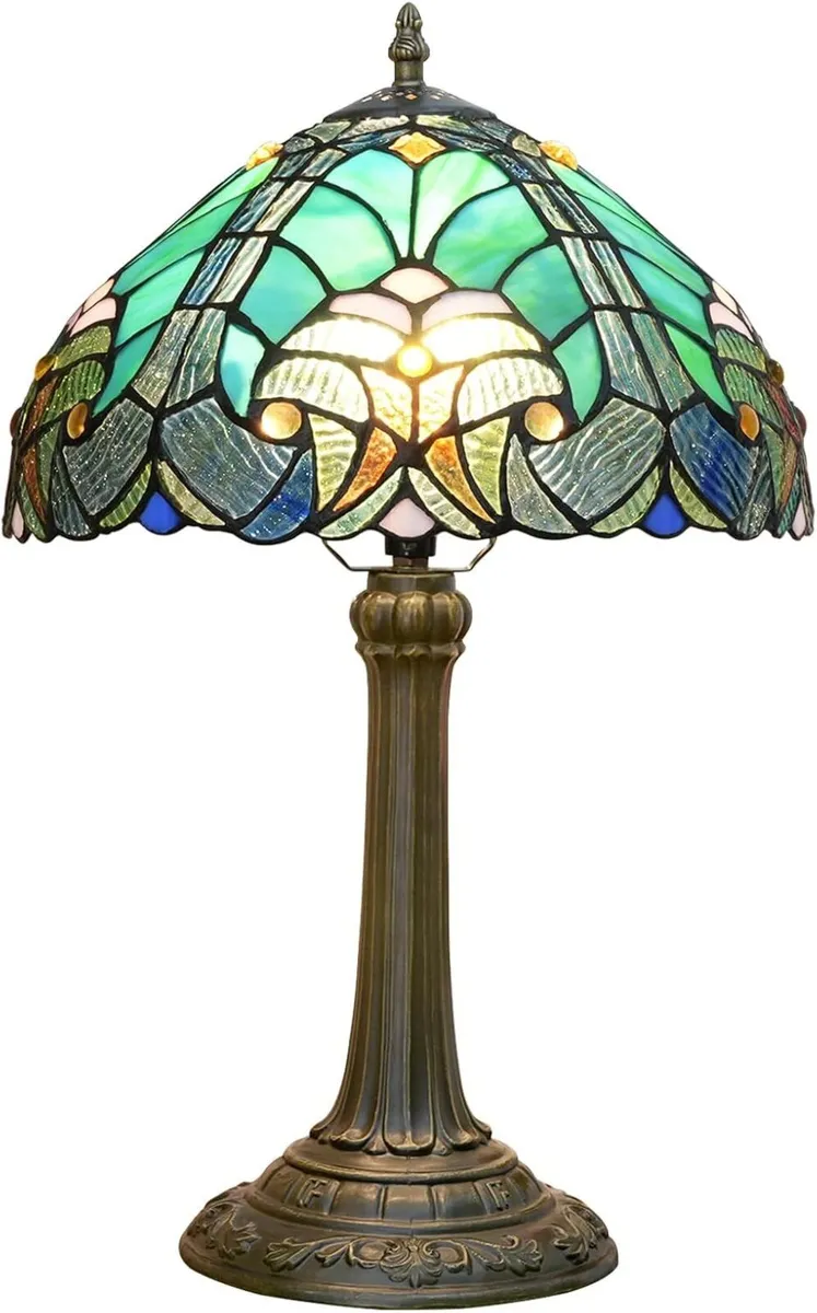 Tiffany Lamp Green Liaison Style Stained Glass - Image 1