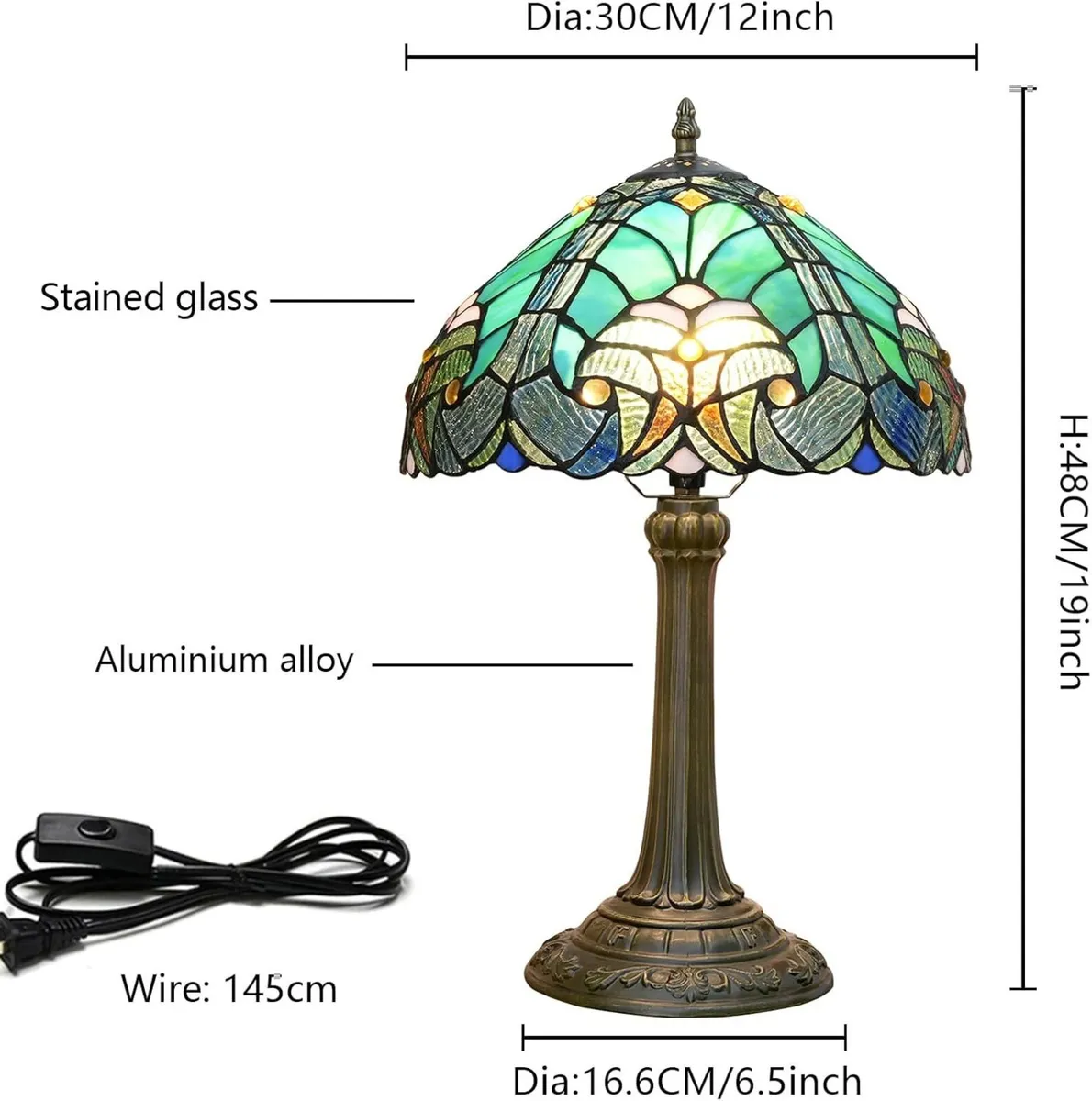 Tiffany Lamp Green Liaison Style Stained Glass - Image 3