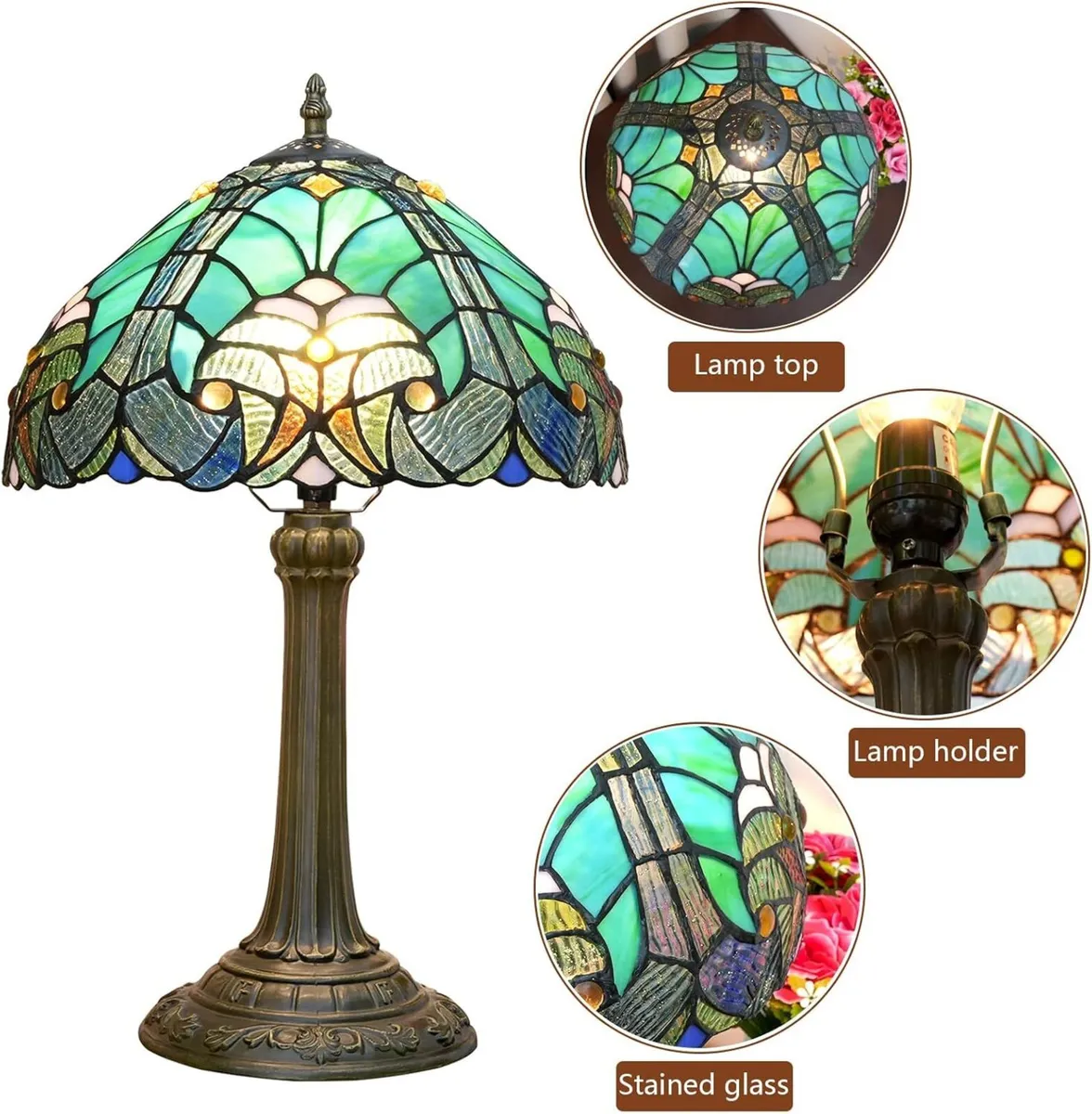 Tiffany Lamp Green Liaison Style Stained Glass - Image 4