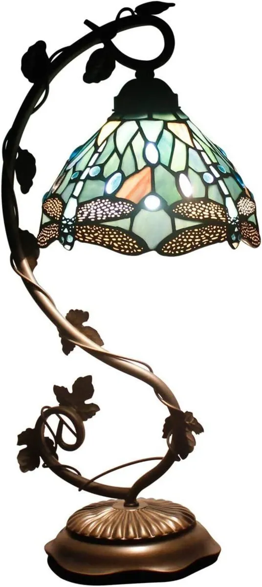 Tiffany Lamp Sea Blue Stained Glass Dragonfly - Image 1