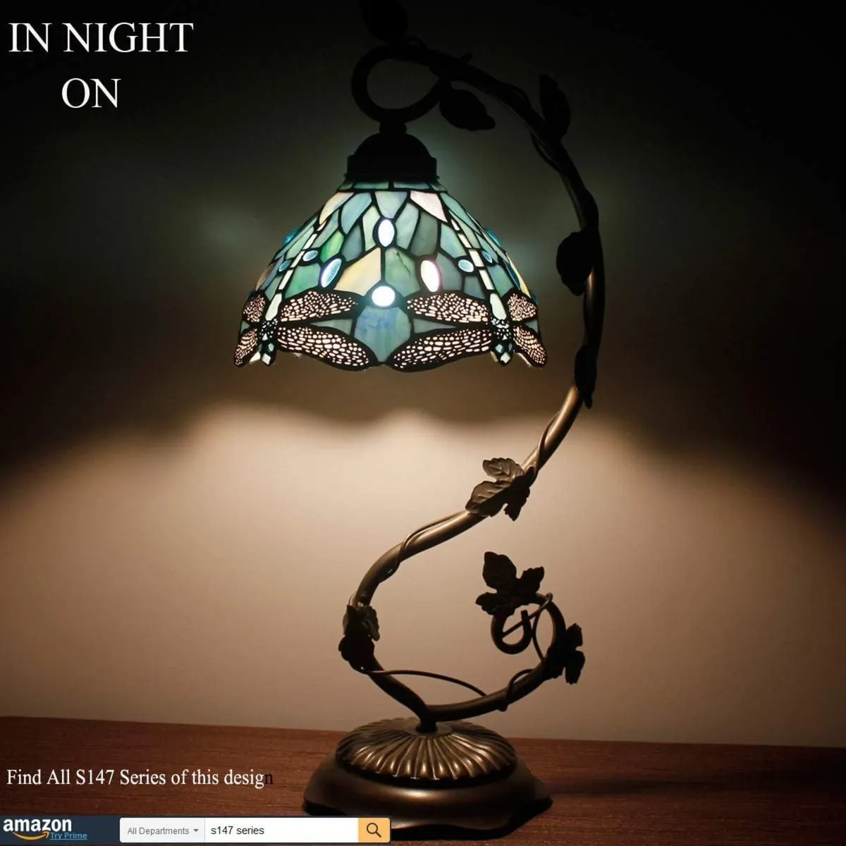 Tiffany Lamp Sea Blue Stained Glass Dragonfly - Image 2