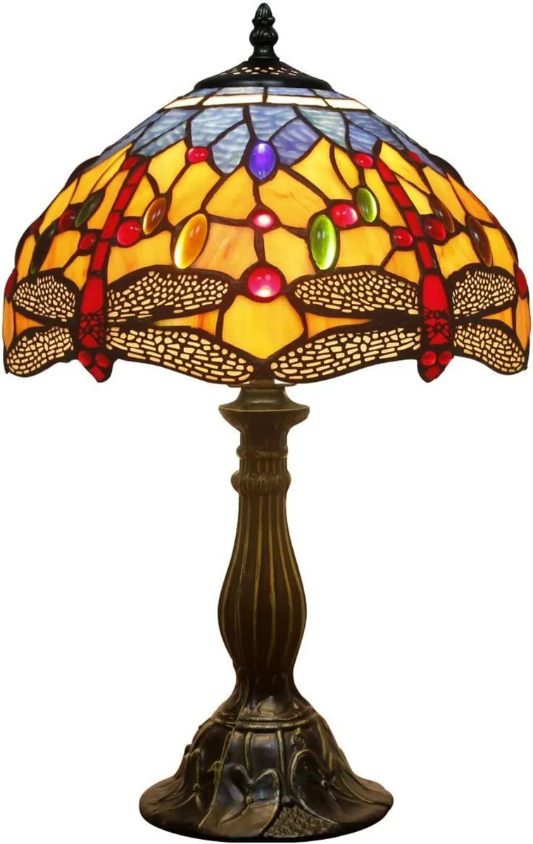 Tiffany Lamp Stained Glass Bedside Table Orange - Image 1