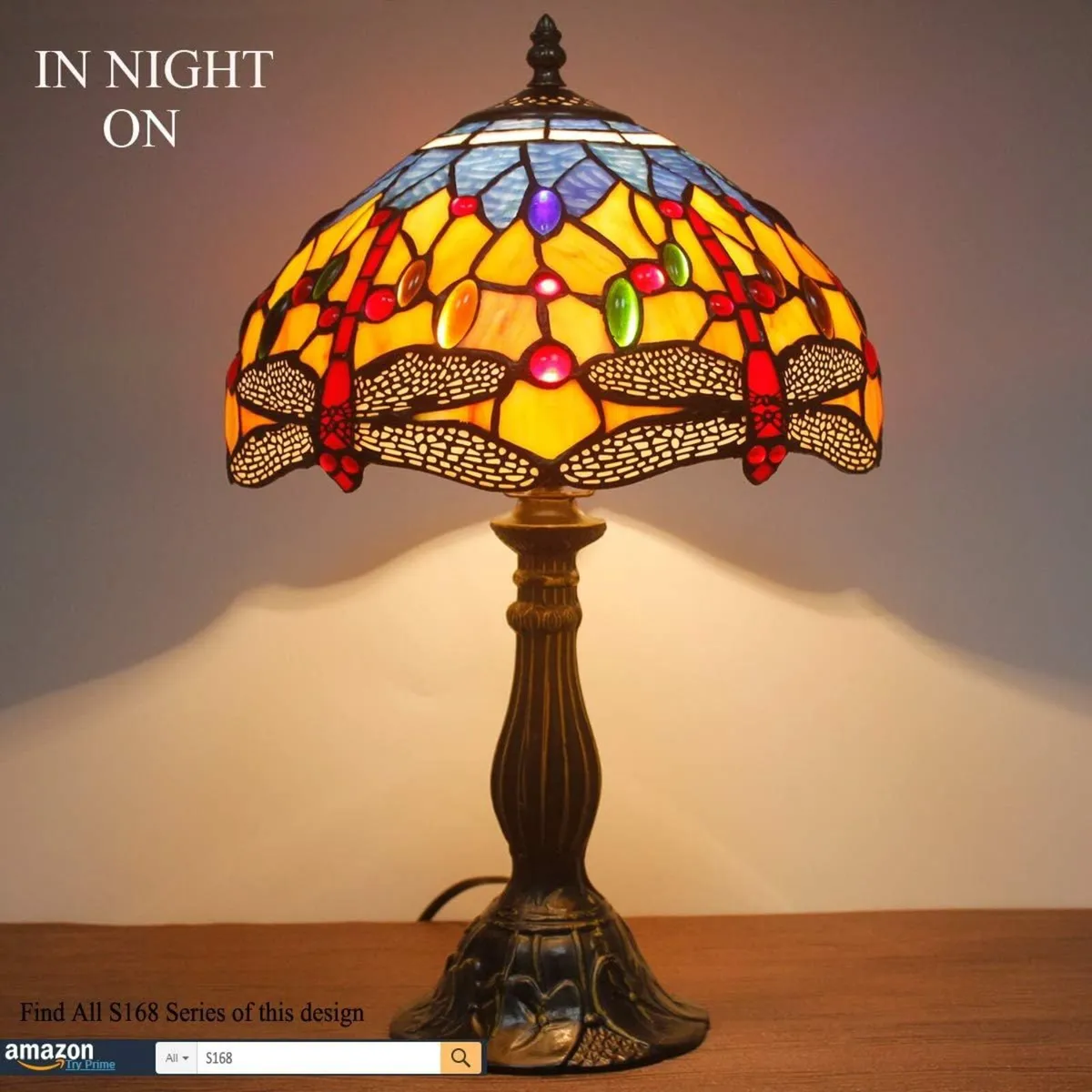 Tiffany Lamp Stained Glass Bedside Table Orange - Image 3