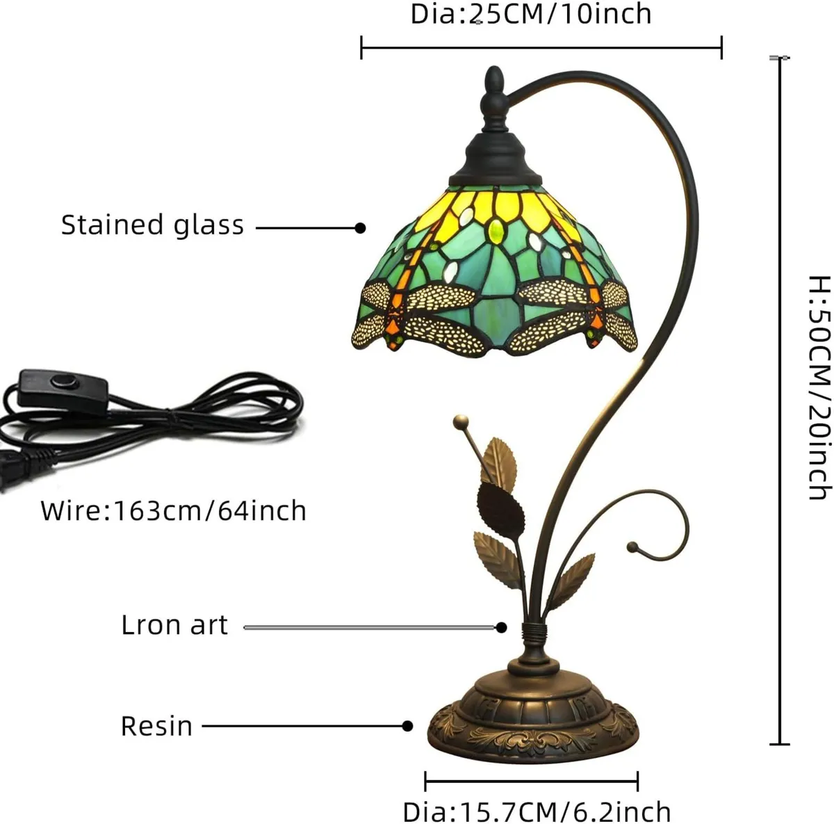 Tiffany Table Lamp Dragonfly Green Stained Glass - Image 2