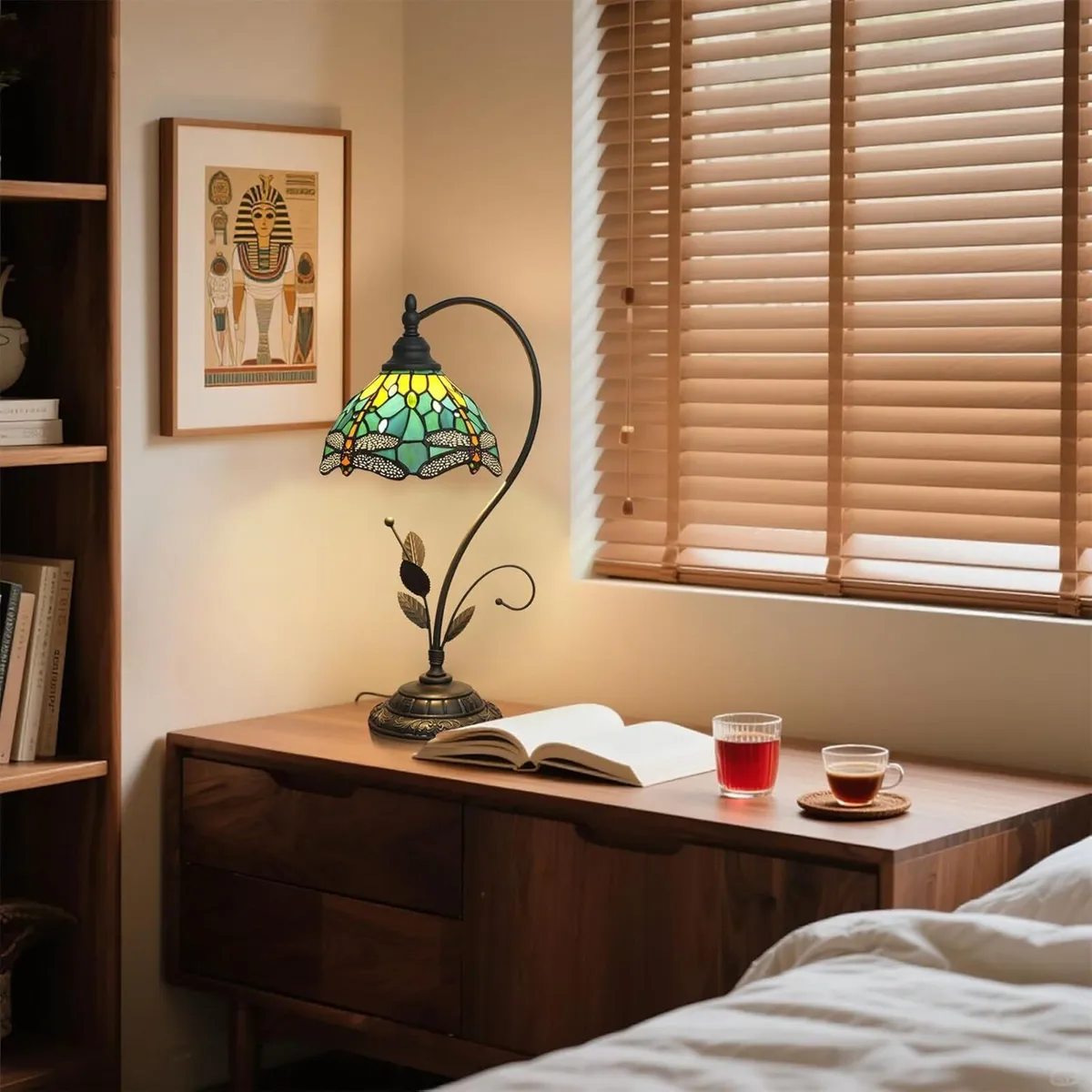 Tiffany Table Lamp Dragonfly Green Stained Glass - Image 3