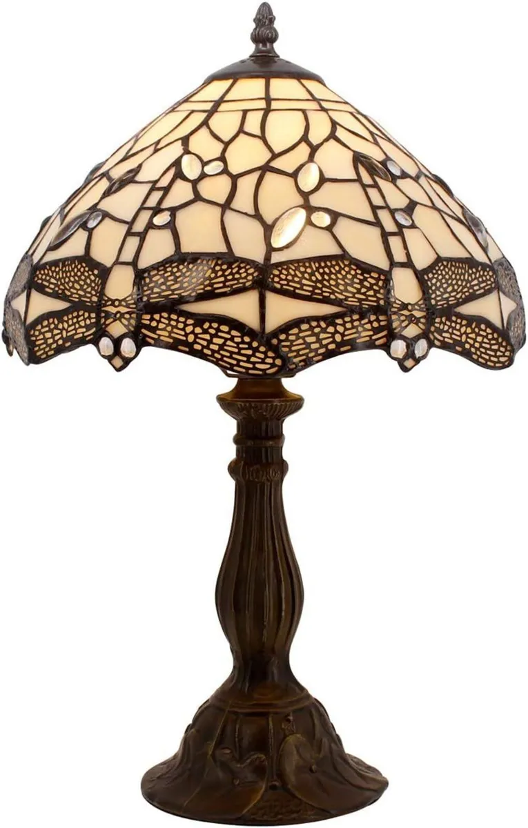 Tiffany Lamp Cream Stained Glass Dragonfly - Image 1