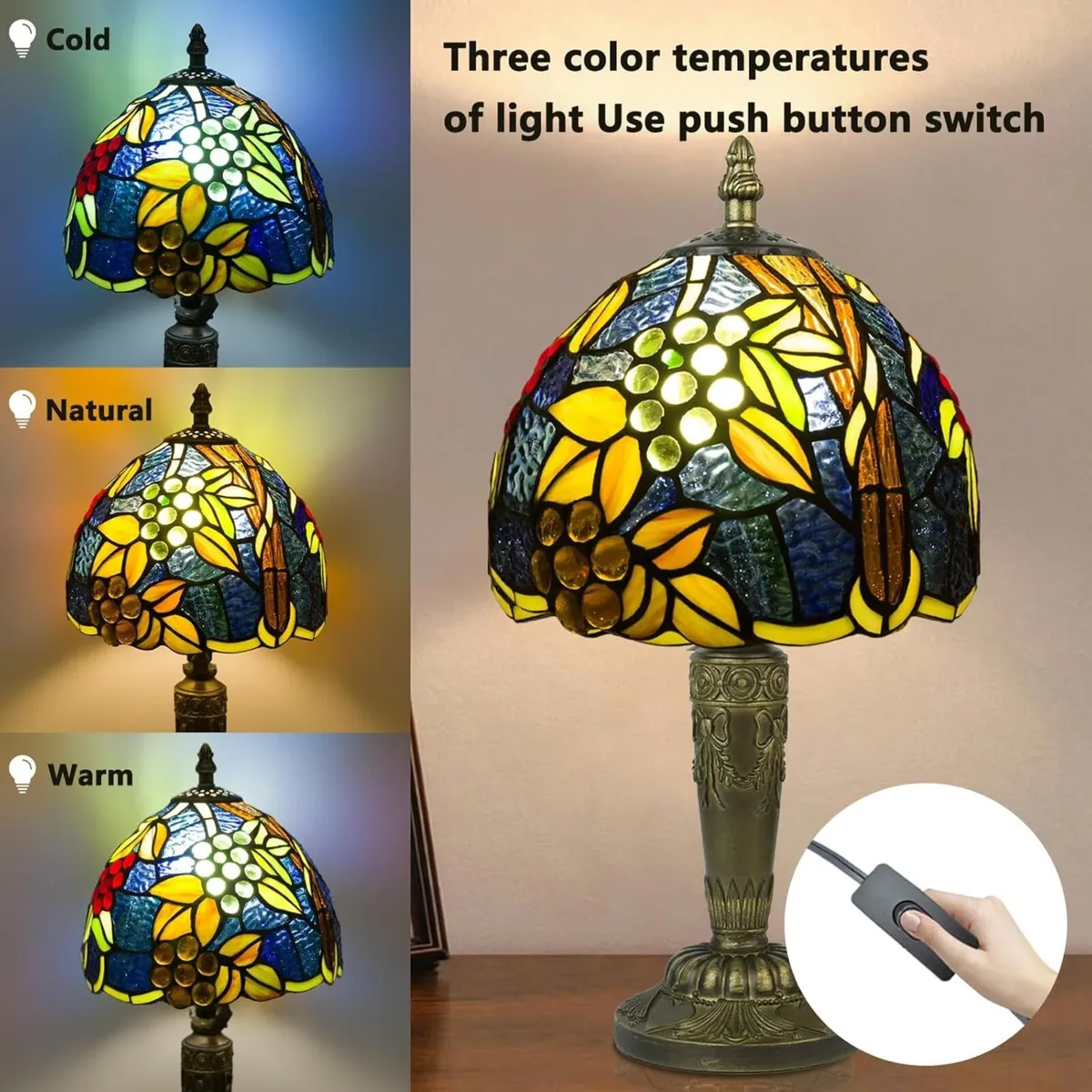 Small Tiffany Style Table Lamp 3 Color Temperature - Image 2