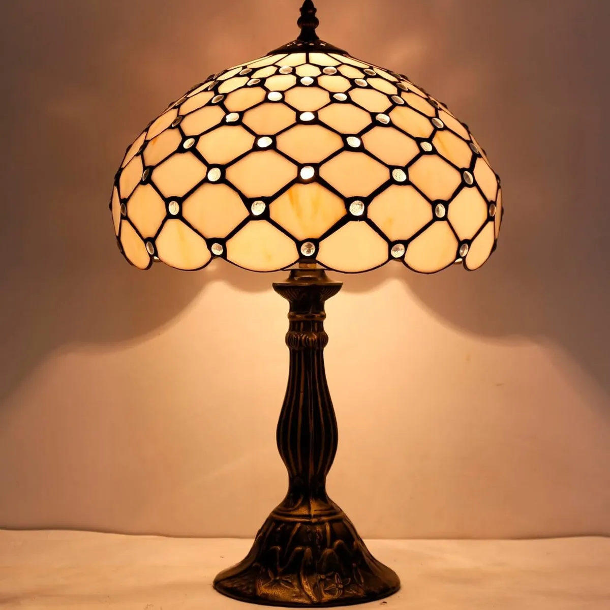 Tiffany Lamp Cream Amber Stained Glass Bead Table - Image 2