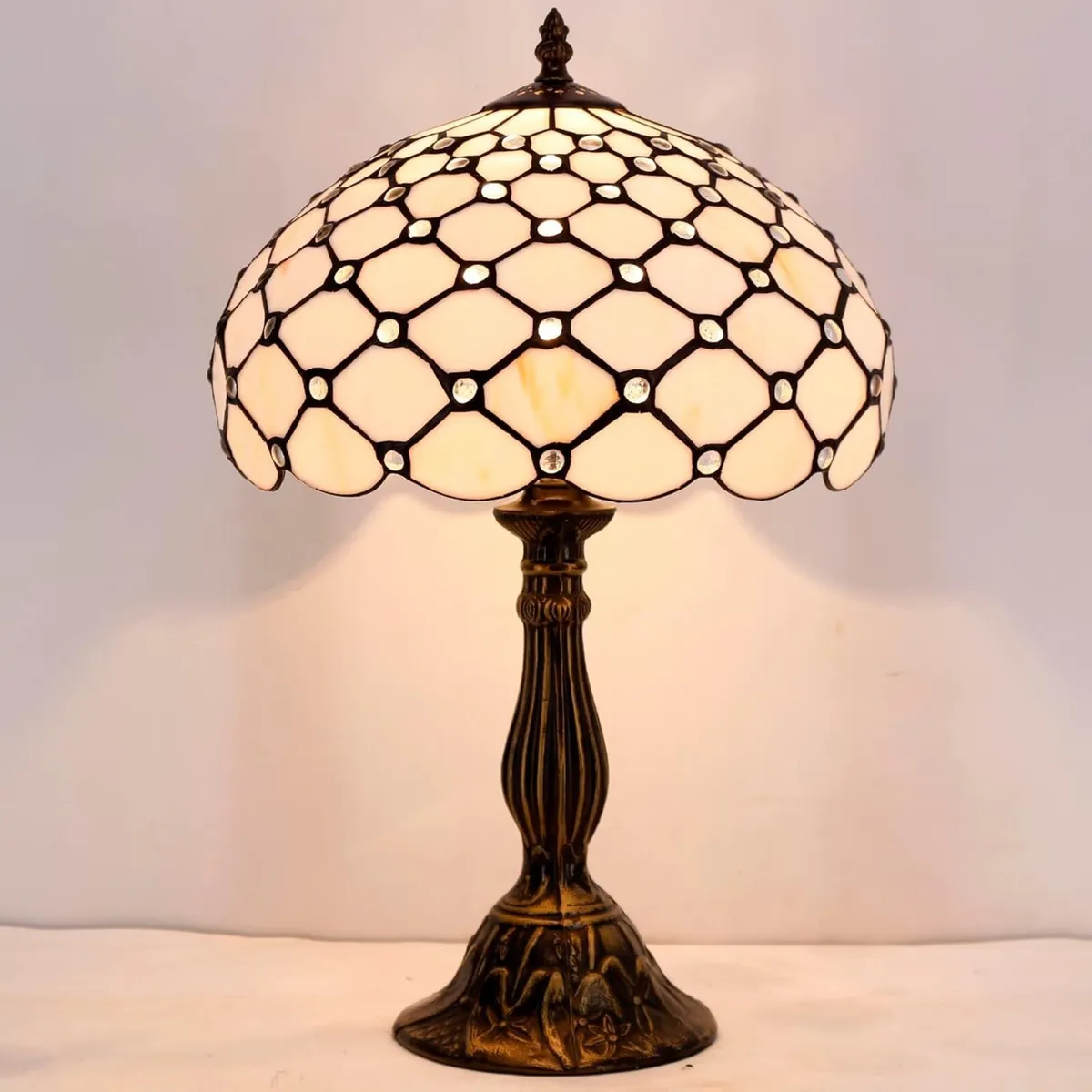 Tiffany Lamp Cream Amber Stained Glass Bead Table - Image 4