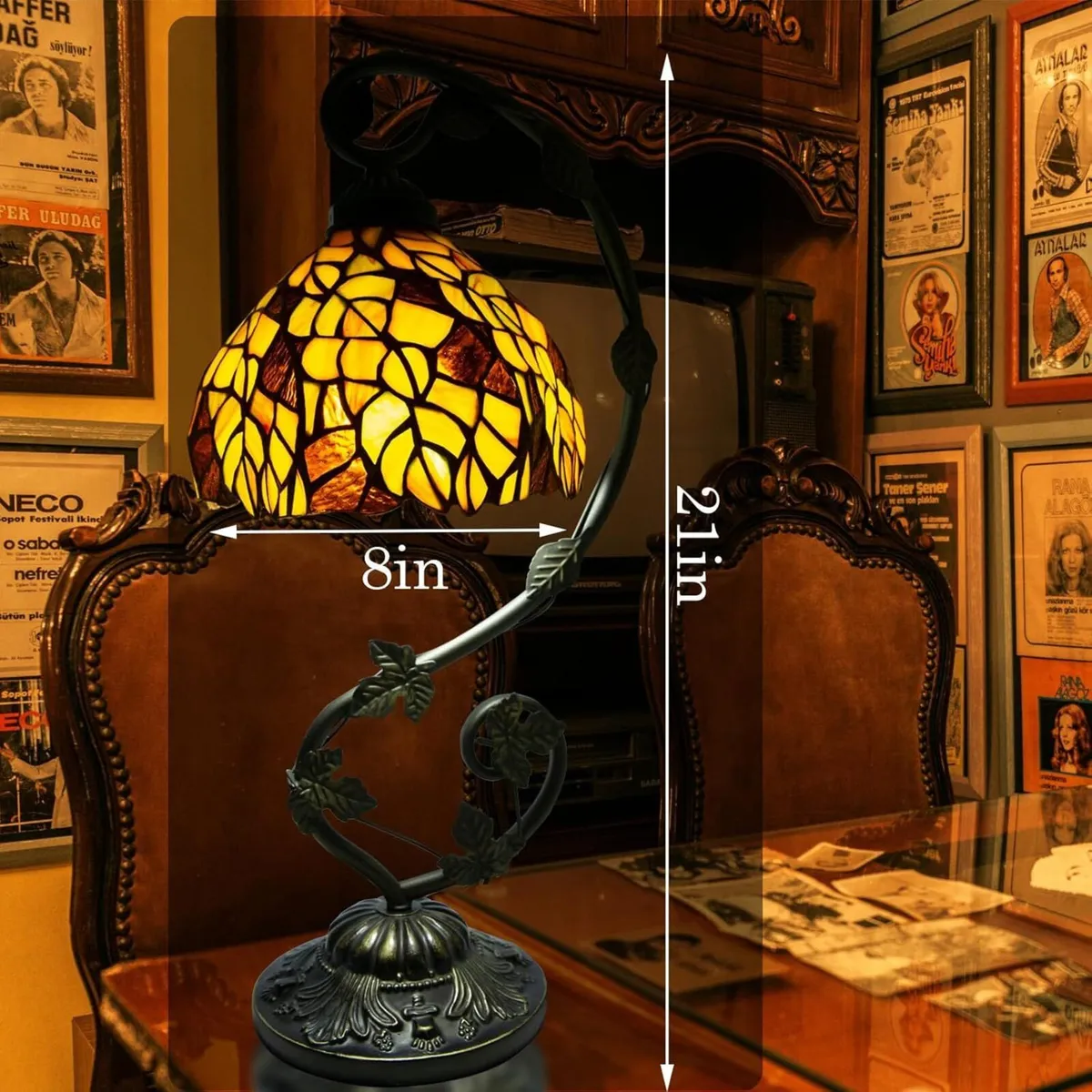 Small Tiffany Lamp 8 Inch Style Lights Table - Image 3