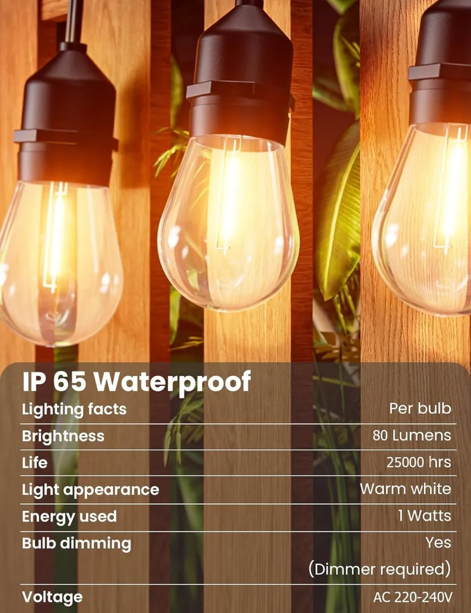 S14 Festoon Lights Outdoor 38M-IP65 Waterproof - Image 3