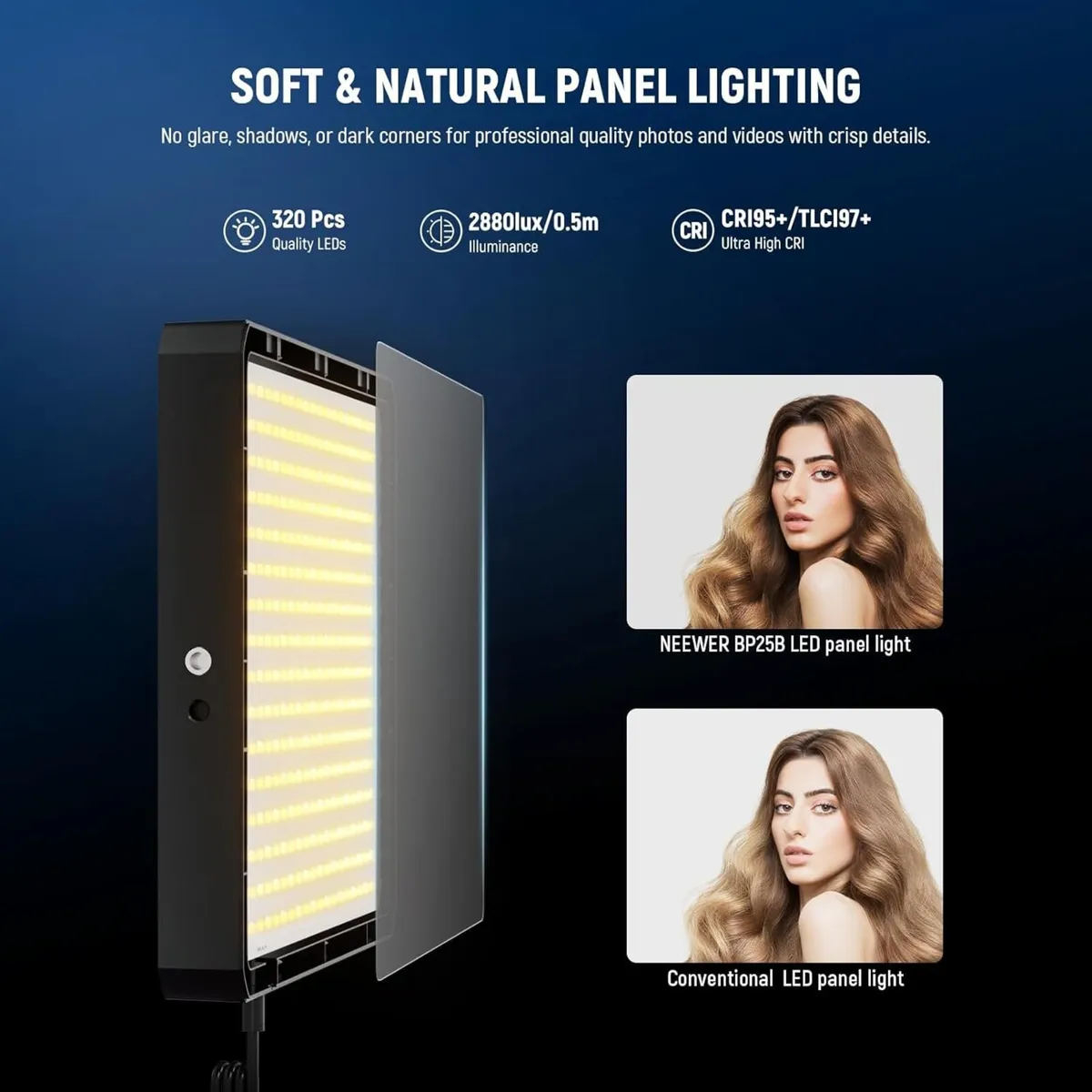 BASICS 2 Pack 25W LED Video Panel Lighting Kit - Image 4