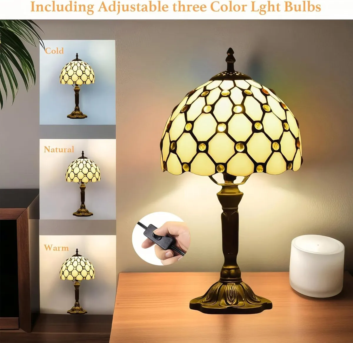 Tiffany Style Yellow Beads Stained Glass Table - Image 4