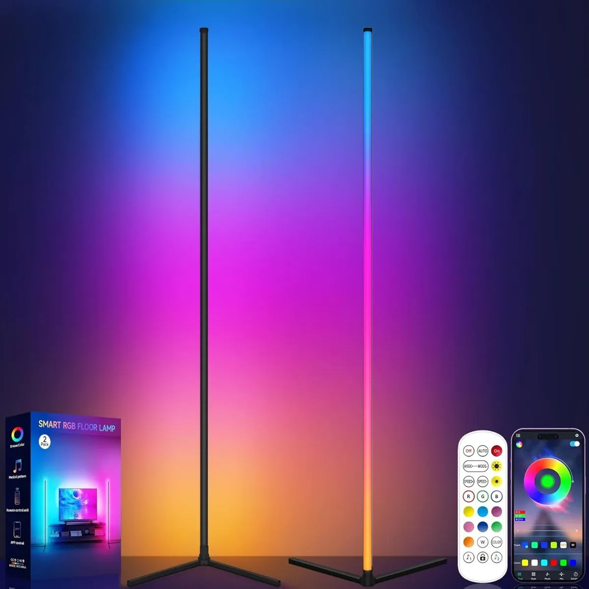 Corner Floor Lamp Smart RGB LED Dimmable Colour - Image 1