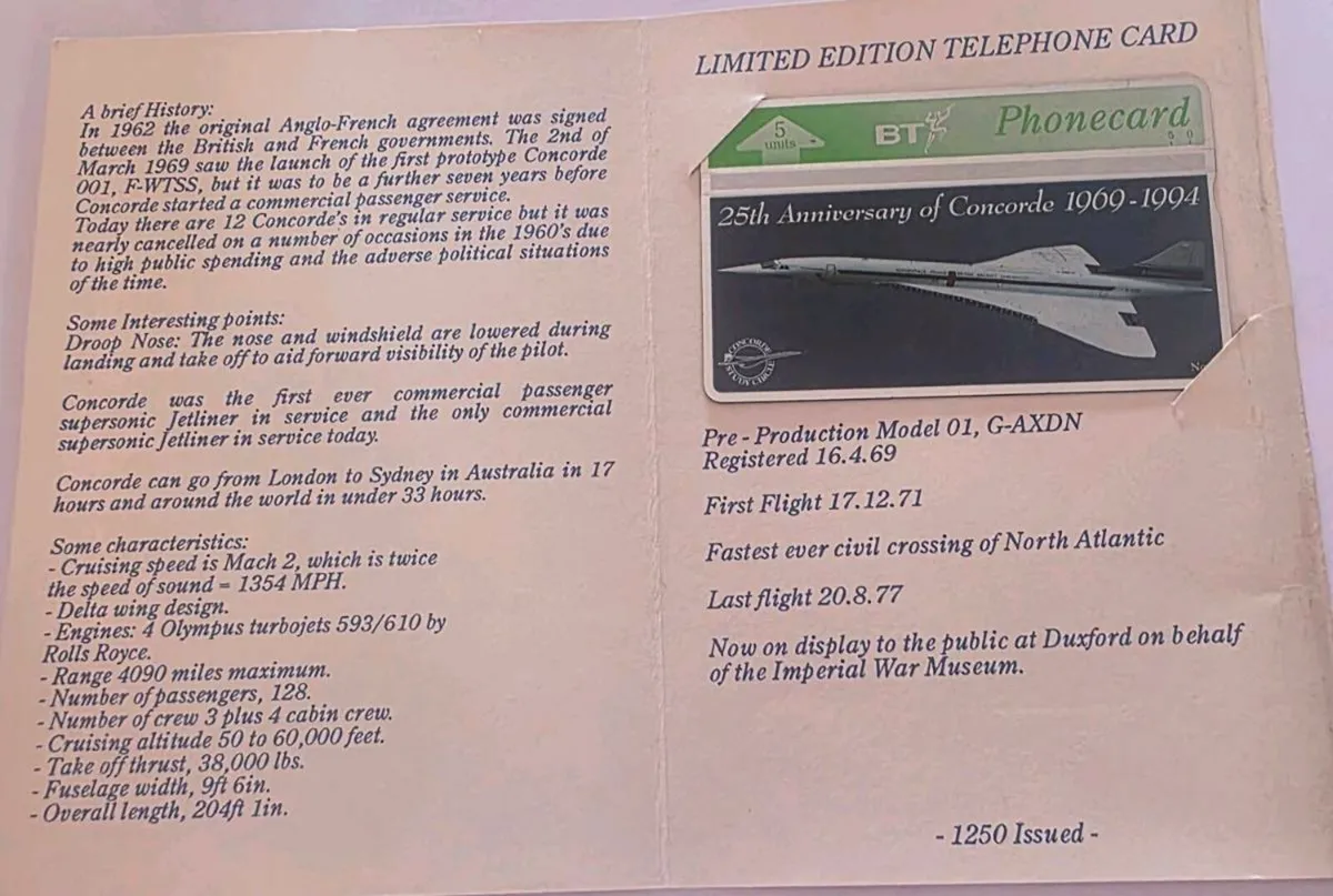 Concorde phone card limited edition - Image 2