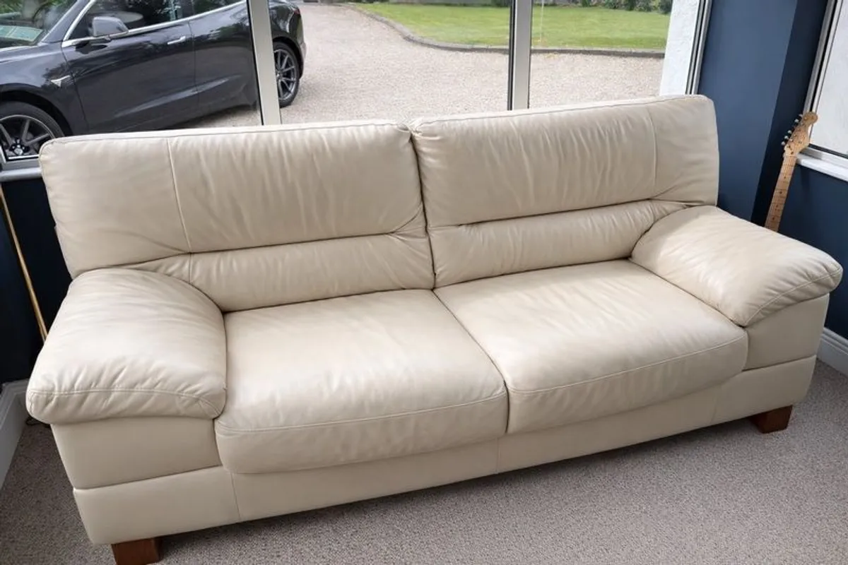 Cream Leather Sofa suite - Image 2
