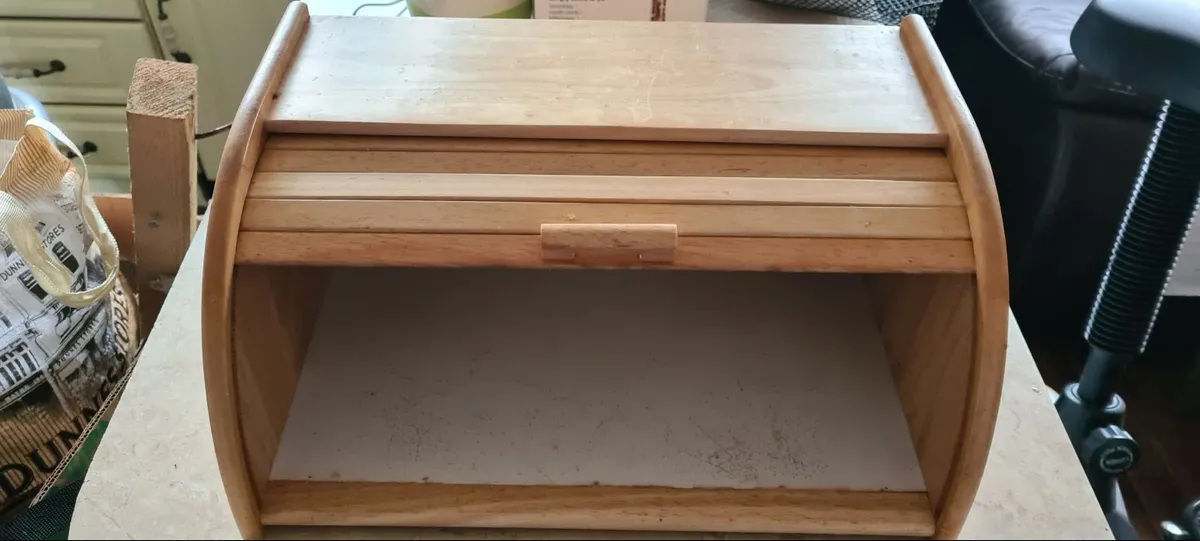 Wooden Bread Bin with Sliding Lid, Dense Wood, Bro - Image 2