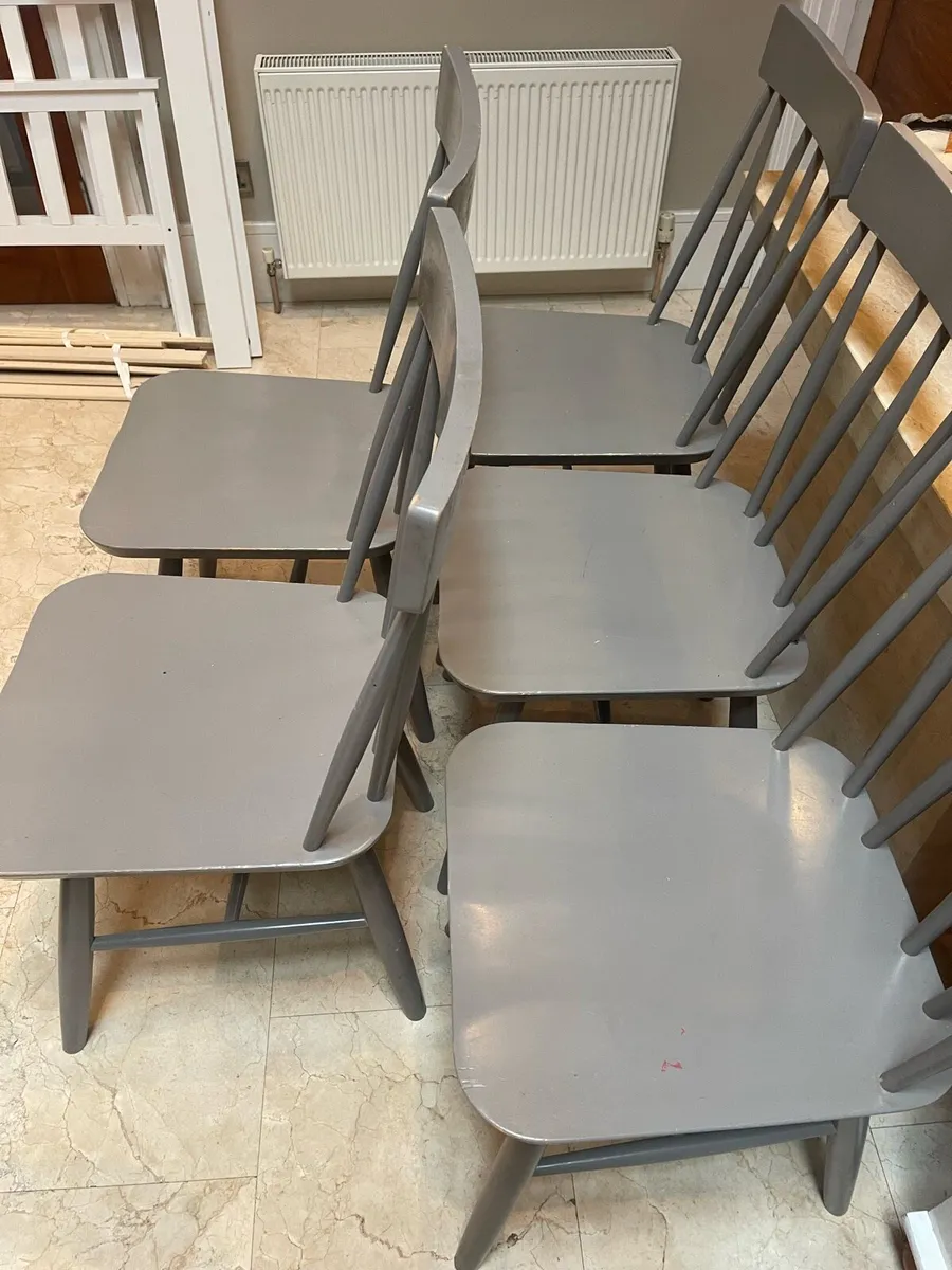5 x Grey Sturdy Wooden Kitchen Dining Chairs - Image 2