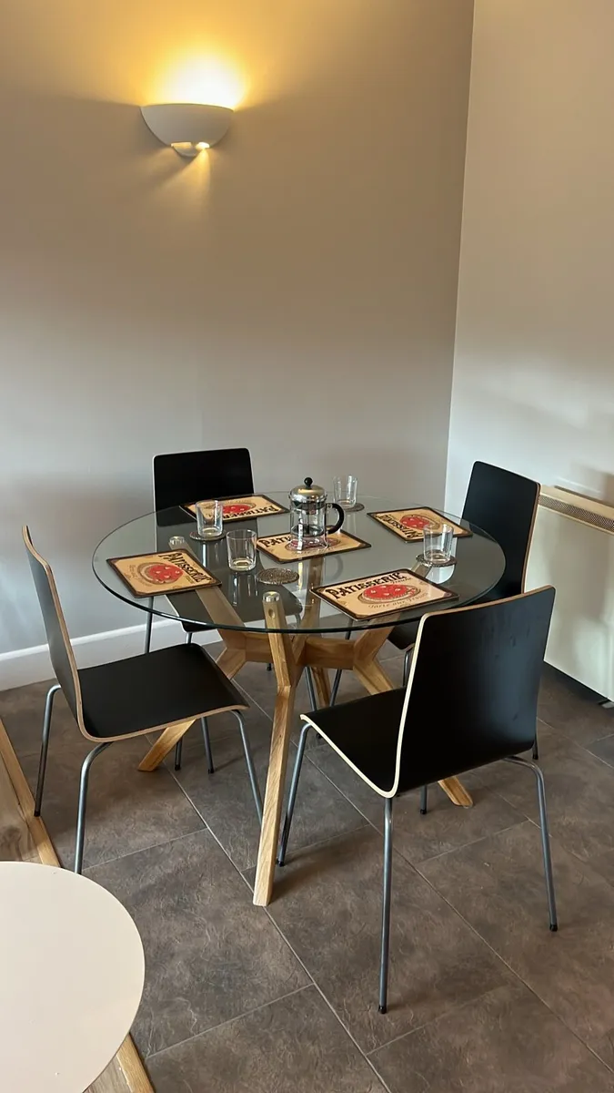 Round Glass Table & 4 Chairs