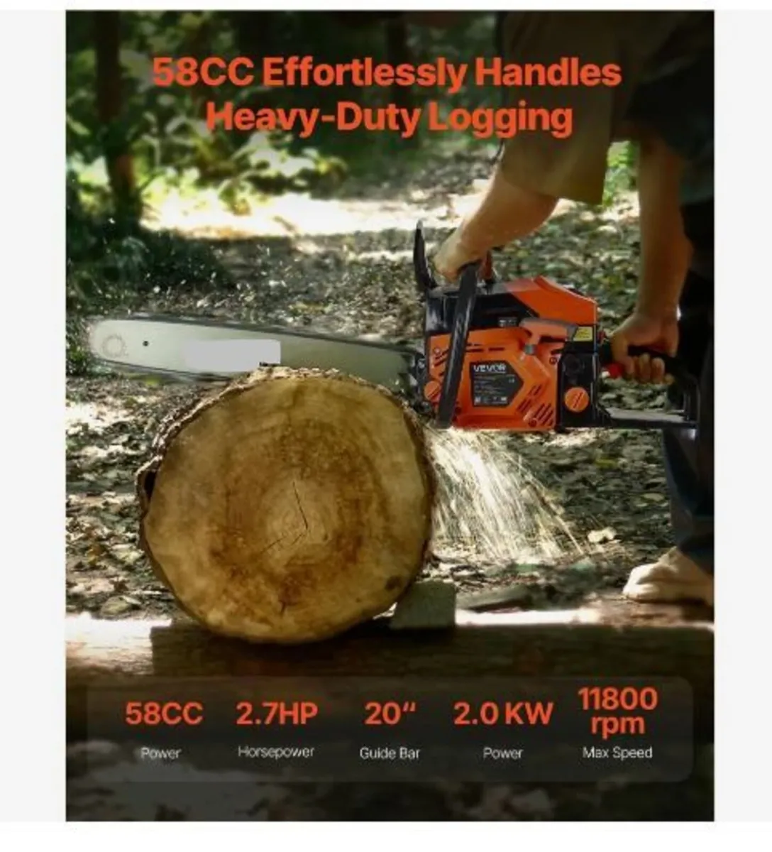 58 cc Gas Chainsaw, 20 inch Gas Powered - Image 2