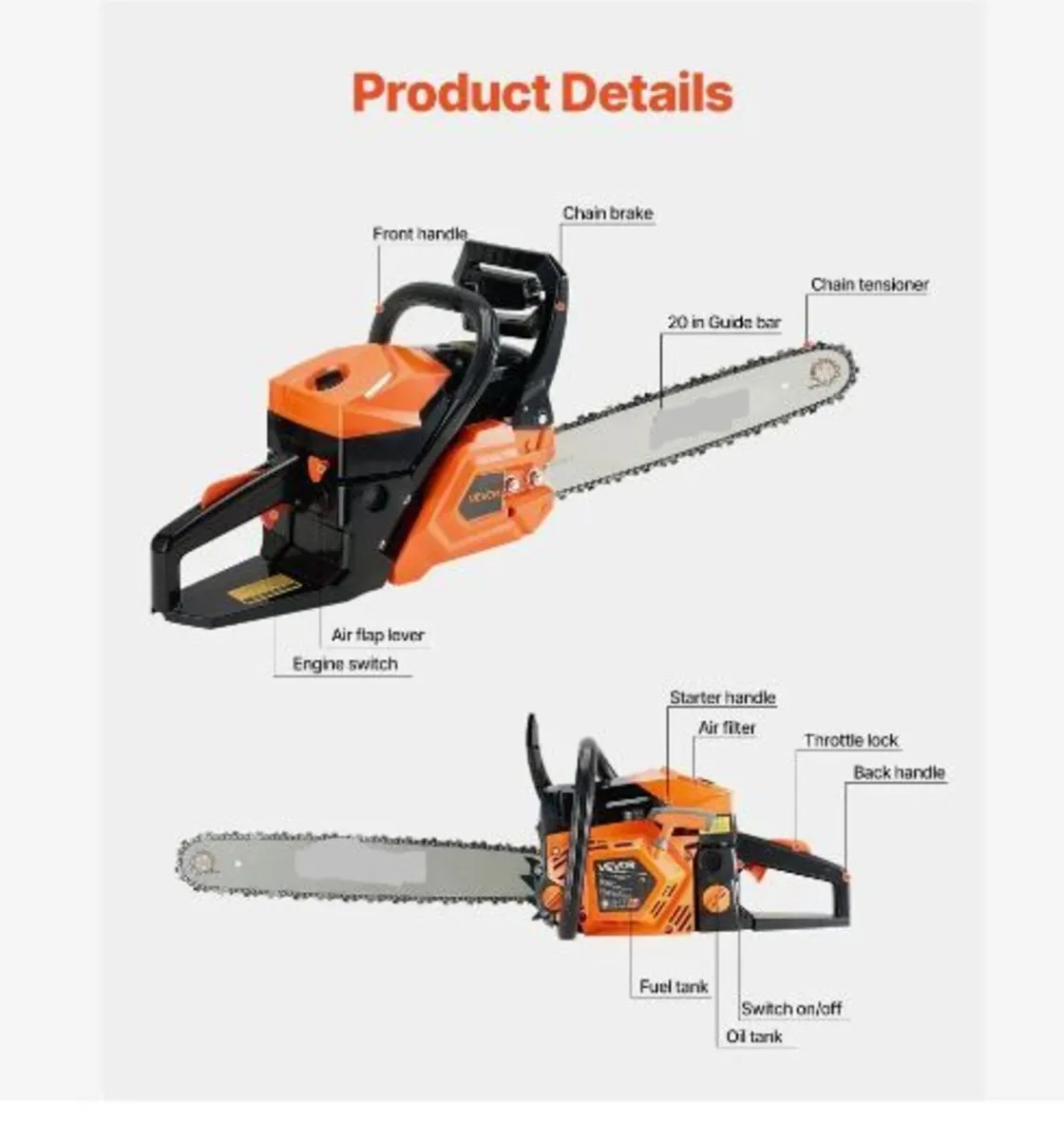 58 cc Gas Chainsaw, 20 inch Gas Powered - Image 4
