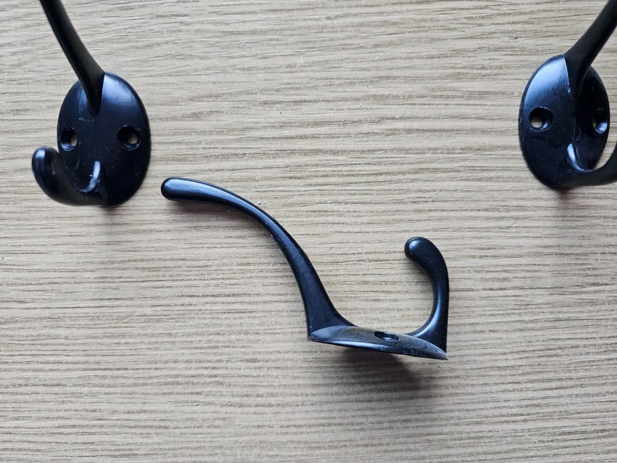 12 Coat Hooks hanger double hook black die cast - Image 2