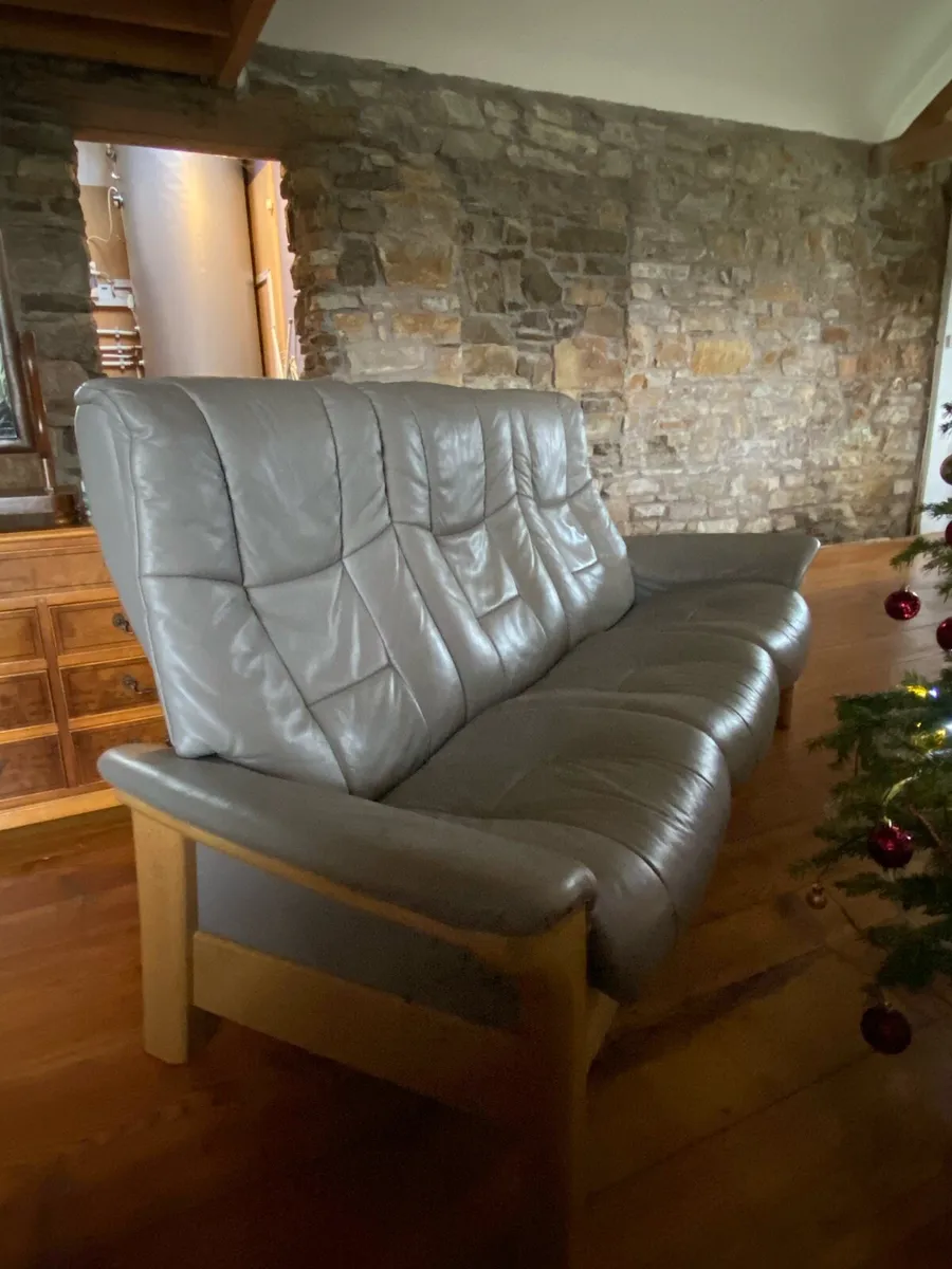 Reclining leather wood sofa - Image 1