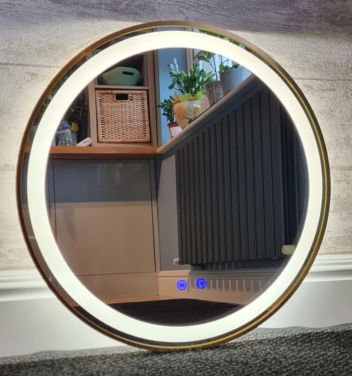 LED Bathroom Mirror 60cm Round Gold Frame Antifog - Image 4