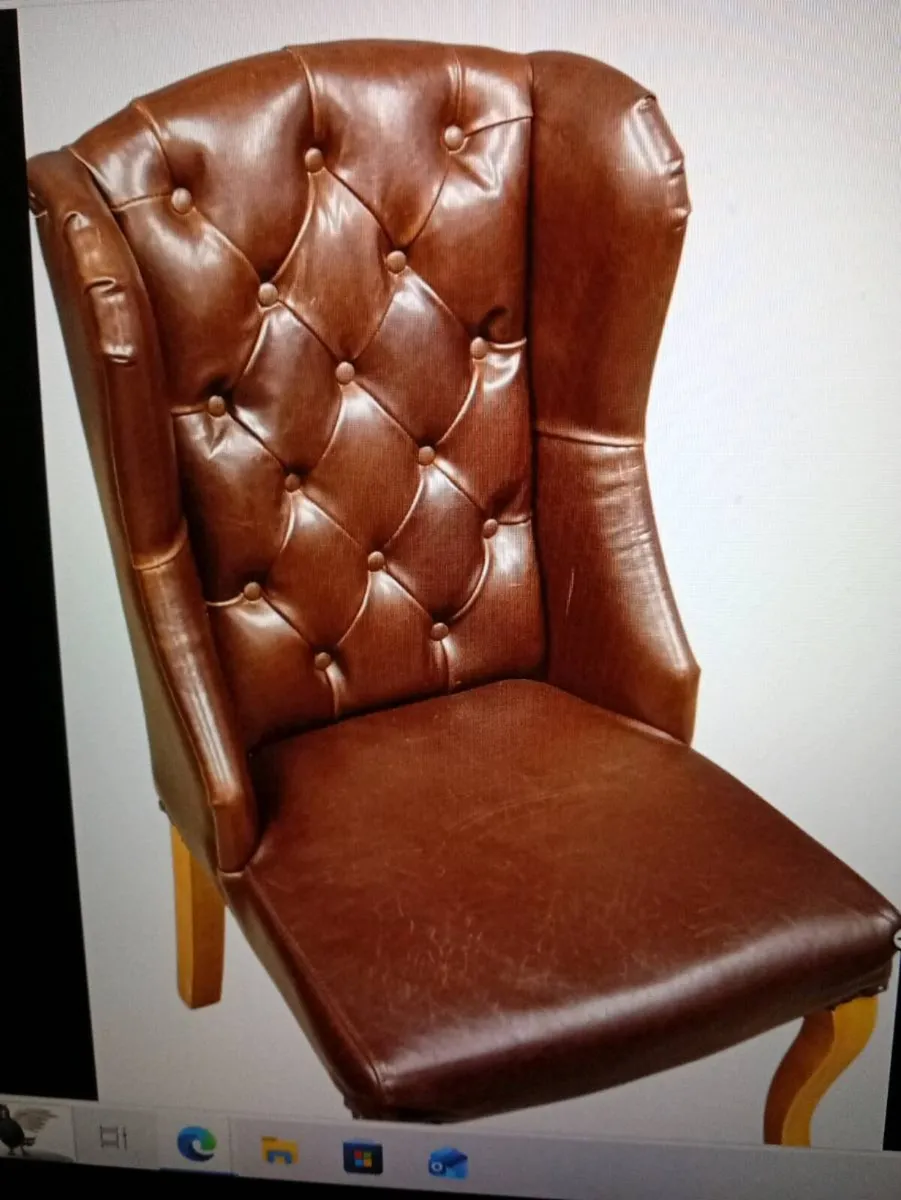 Deep button back wingback leather armchair - Image 3