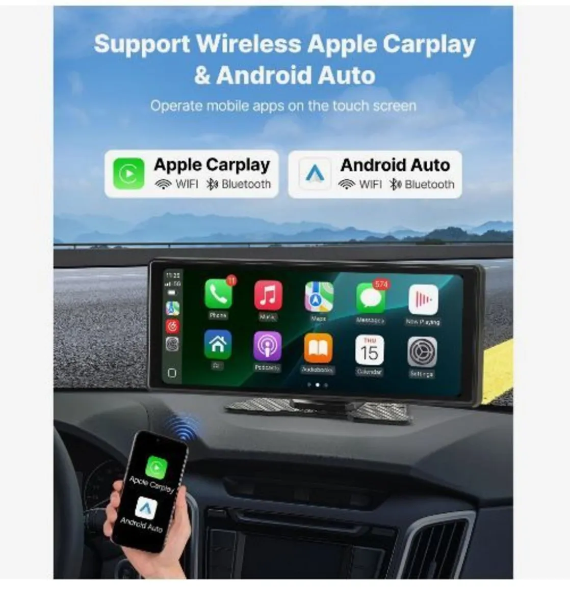 Wireless Car Stereo, 254 mm HD Portable Radio - Image 3