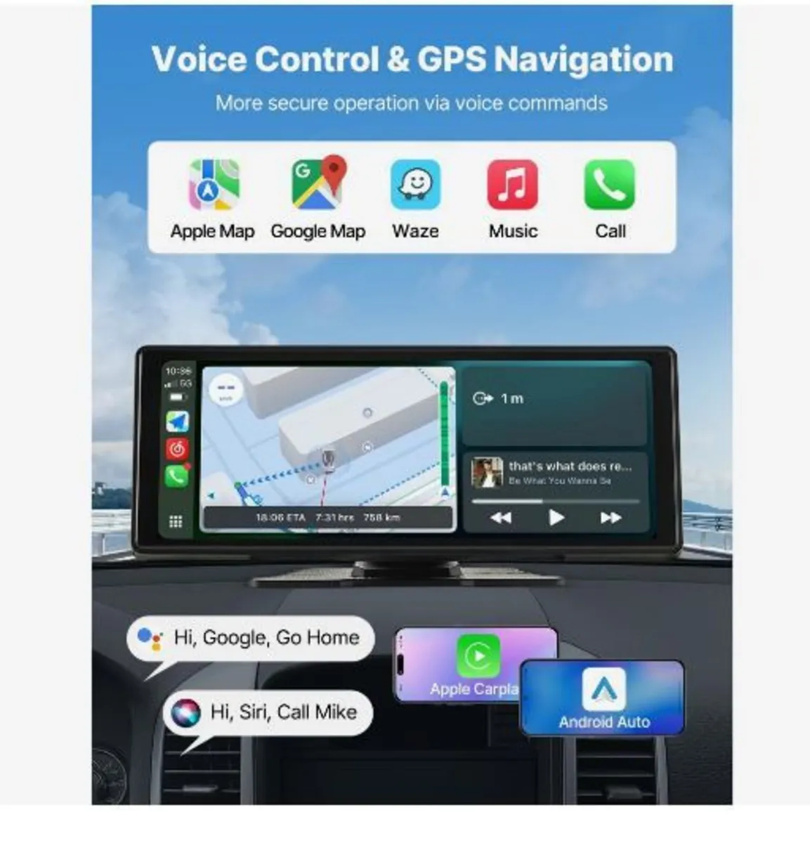 Wireless Car Stereo, 254 mm HD Portable Radio - Image 4