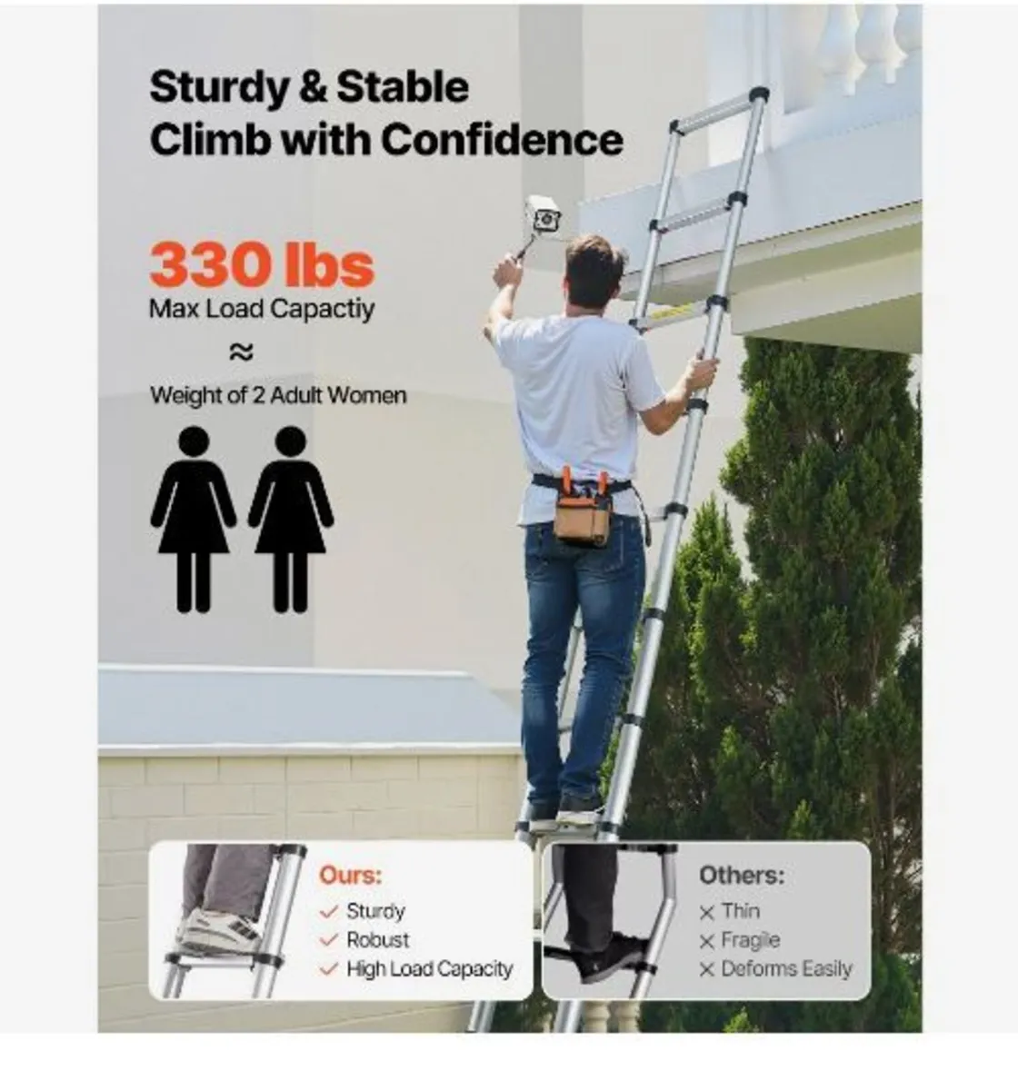 3.8m Telescoping Ladder, Aluminum Lightweight - Image 3