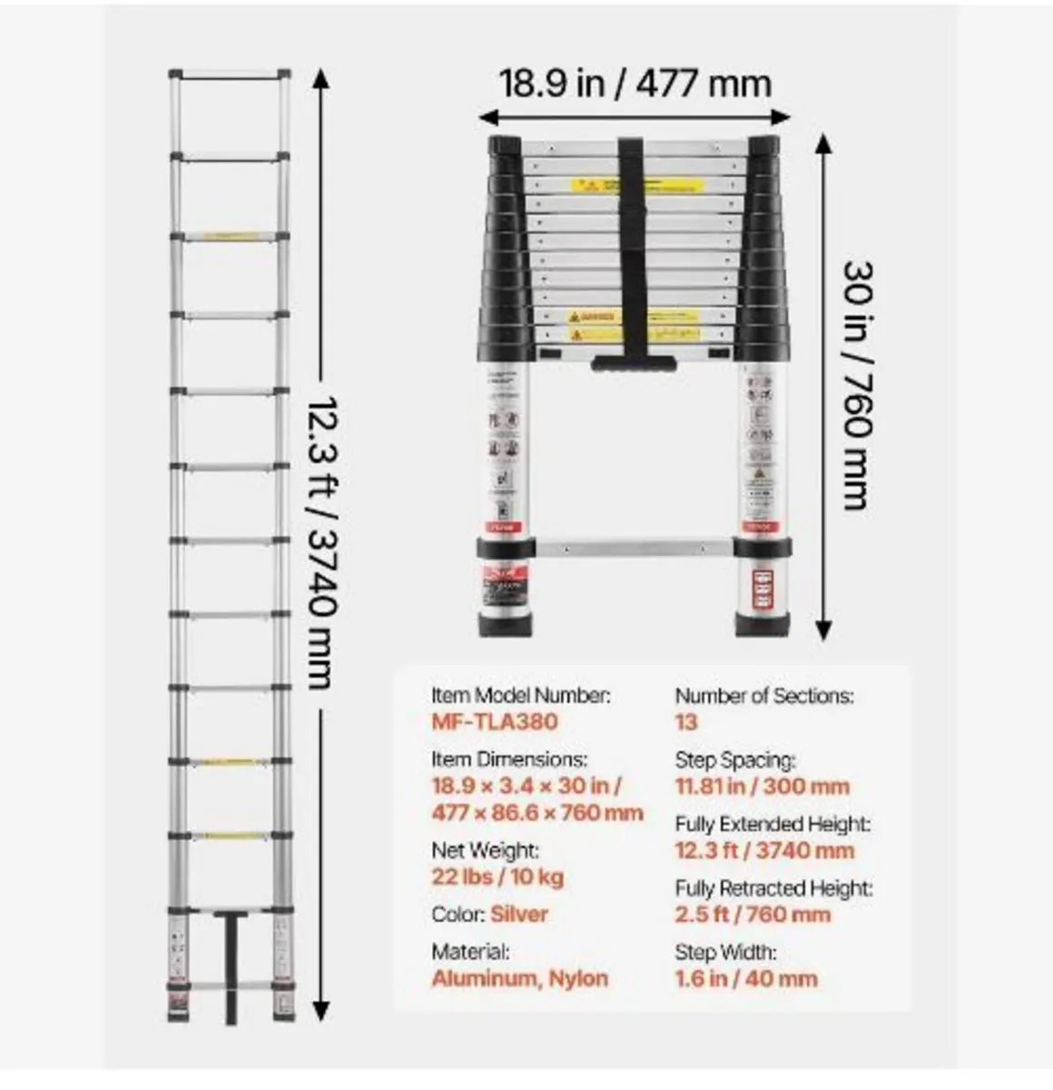 3.8m Telescoping Ladder, Aluminum Lightweight - Image 4