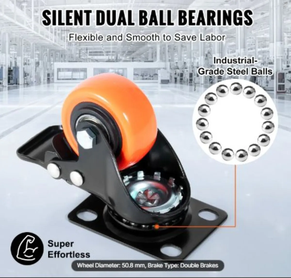 Caster Wheels, 5.1 cm Swivel Plate Casters, Set - Image 2