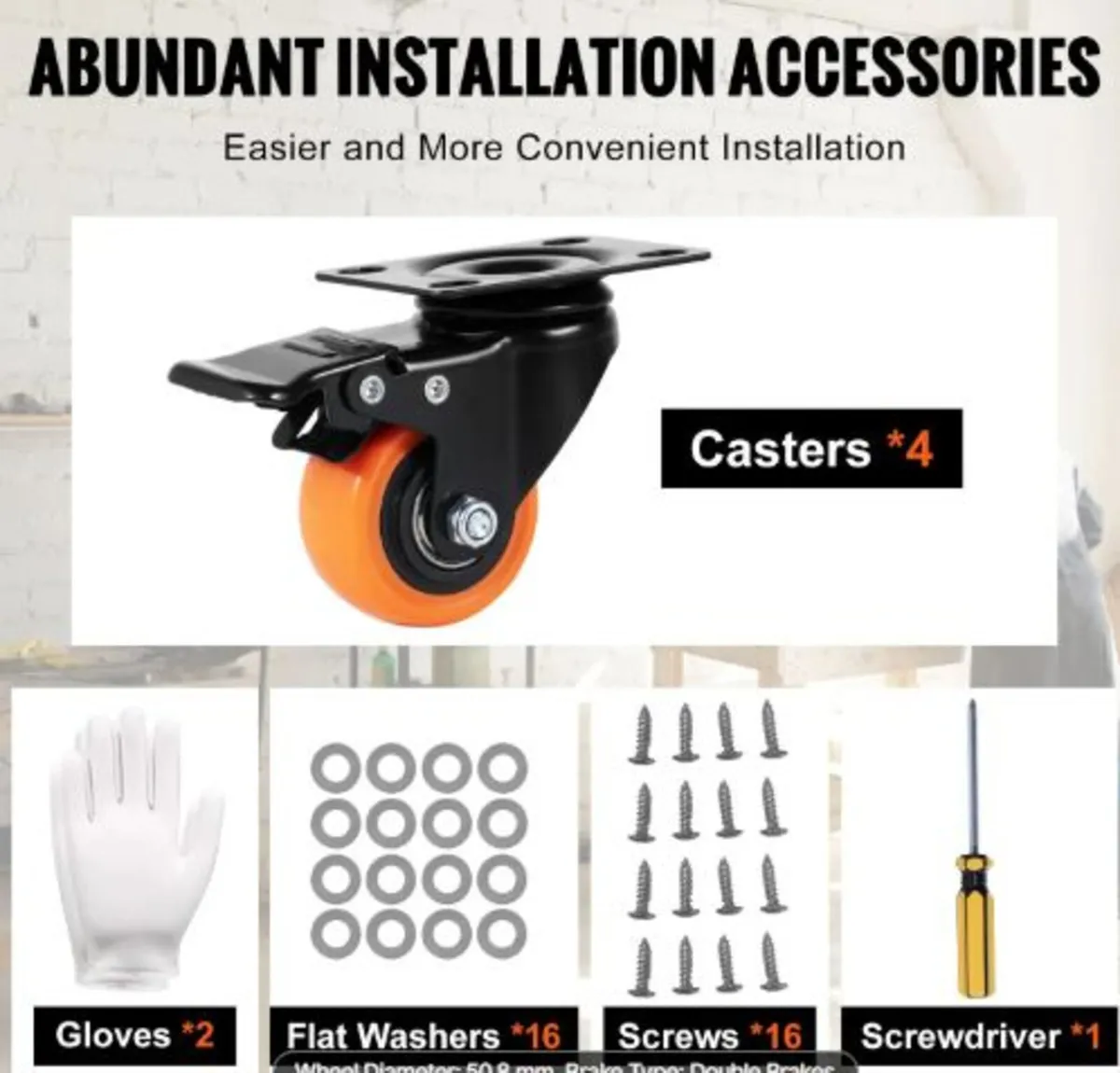 Caster Wheels, 5.1 cm Swivel Plate Casters, Set - Image 3