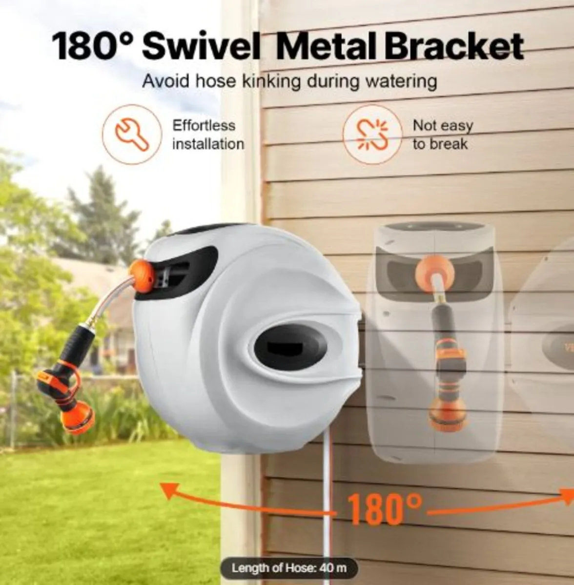 Retractable Garden Hose Reel, 1/2" x 131.23 ft - Image 2