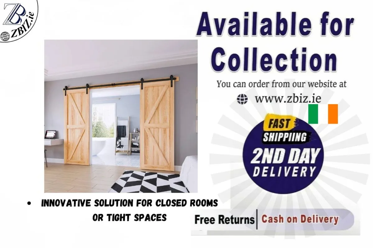 10FT Double Sliding Barn Door Kit J-Shape Track - Image 1