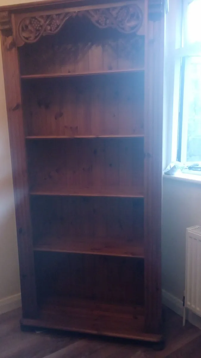 One wood bookcase, one wood TV cabinet - Image 2