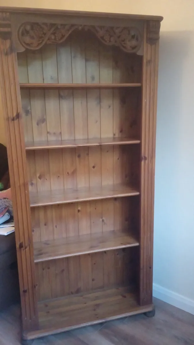 One wood bookcase, one wood TV cabinet - Image 1