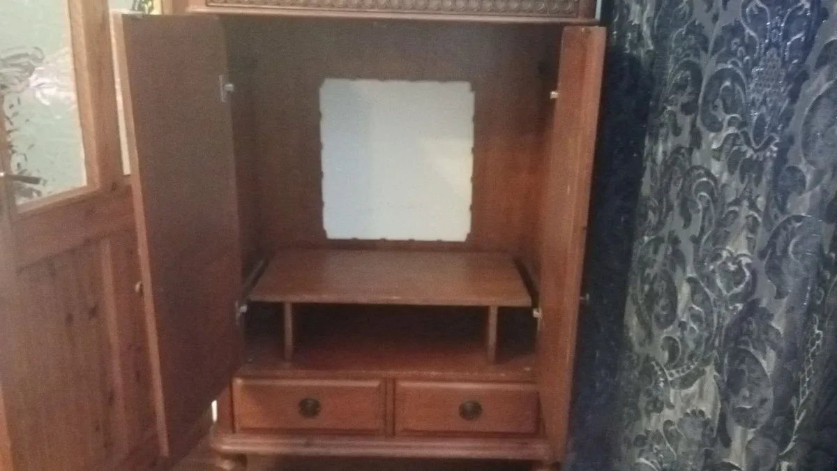 One wood bookcase, one wood TV cabinet - Image 4