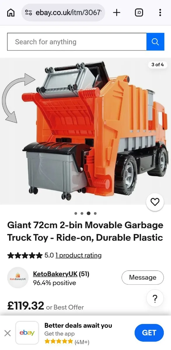 Giant Garbage truck ride-on with 2 movable bins - Image 4