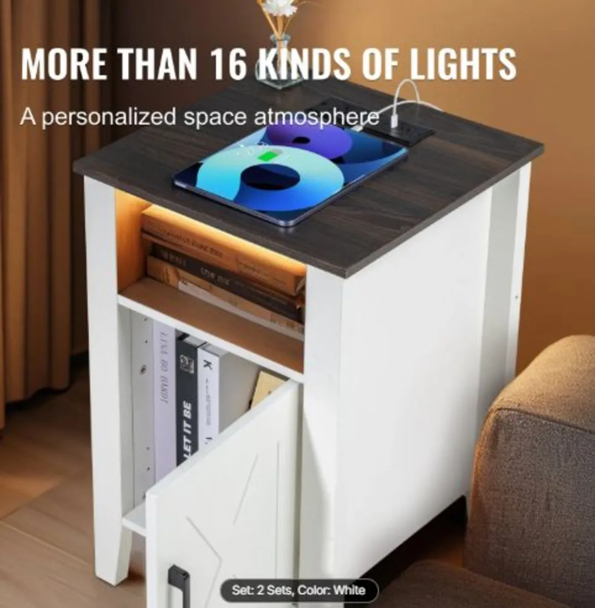 Farmhouse End Table, Set of 2, Square Night Stand - Image 2