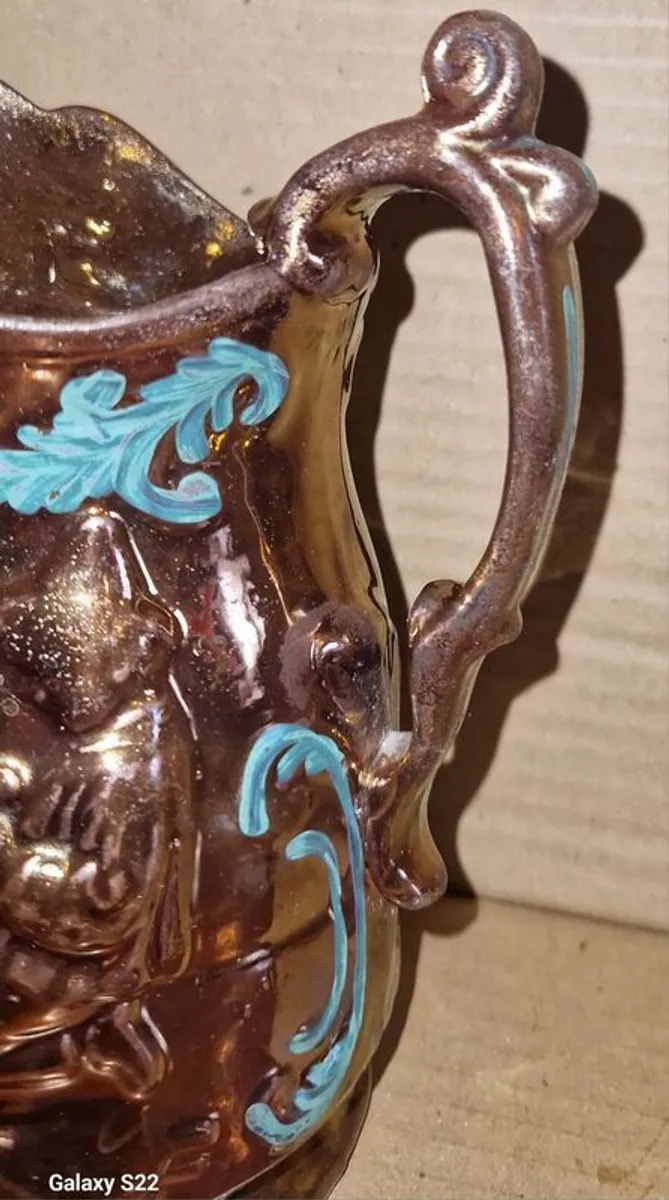 Pair of Genuine Antique Staffordshire Copper Lustre Jugs (c.1850) - Image 4