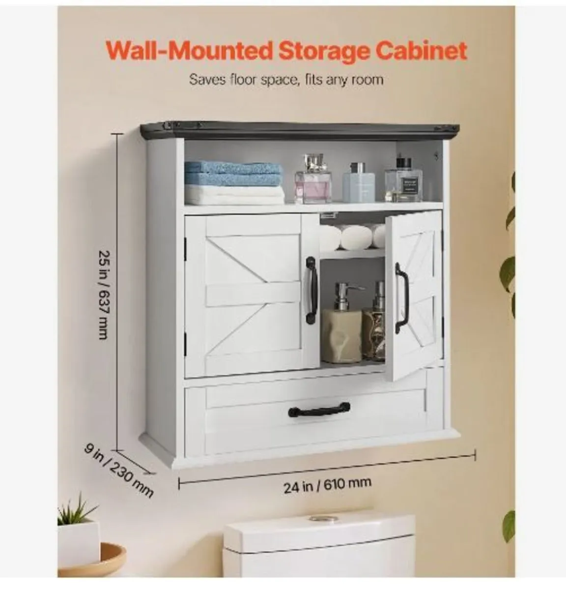 Bathroom Wall Cabinet, 2 Doors & Adjustable Shelf - Image 2