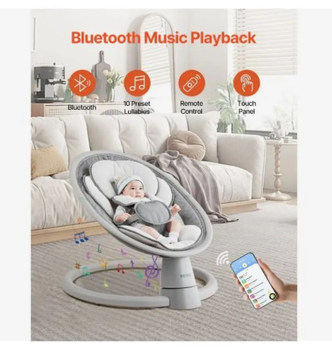 Baby Swing, 5-Speed Baby Rocker Swing - Image 4